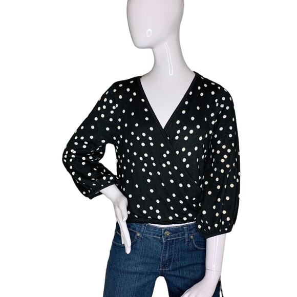 MINKPINK Tops - MinkPink Jemma Knit Women Top 3/4 Sleeve Black and White Polka Dot Print